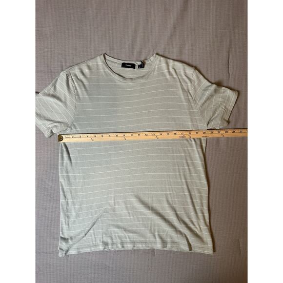 Theory Men’s Medium Short Sleeve Knit T-Shirt Green With White Stripe Crewneck - Picture 5 of 6